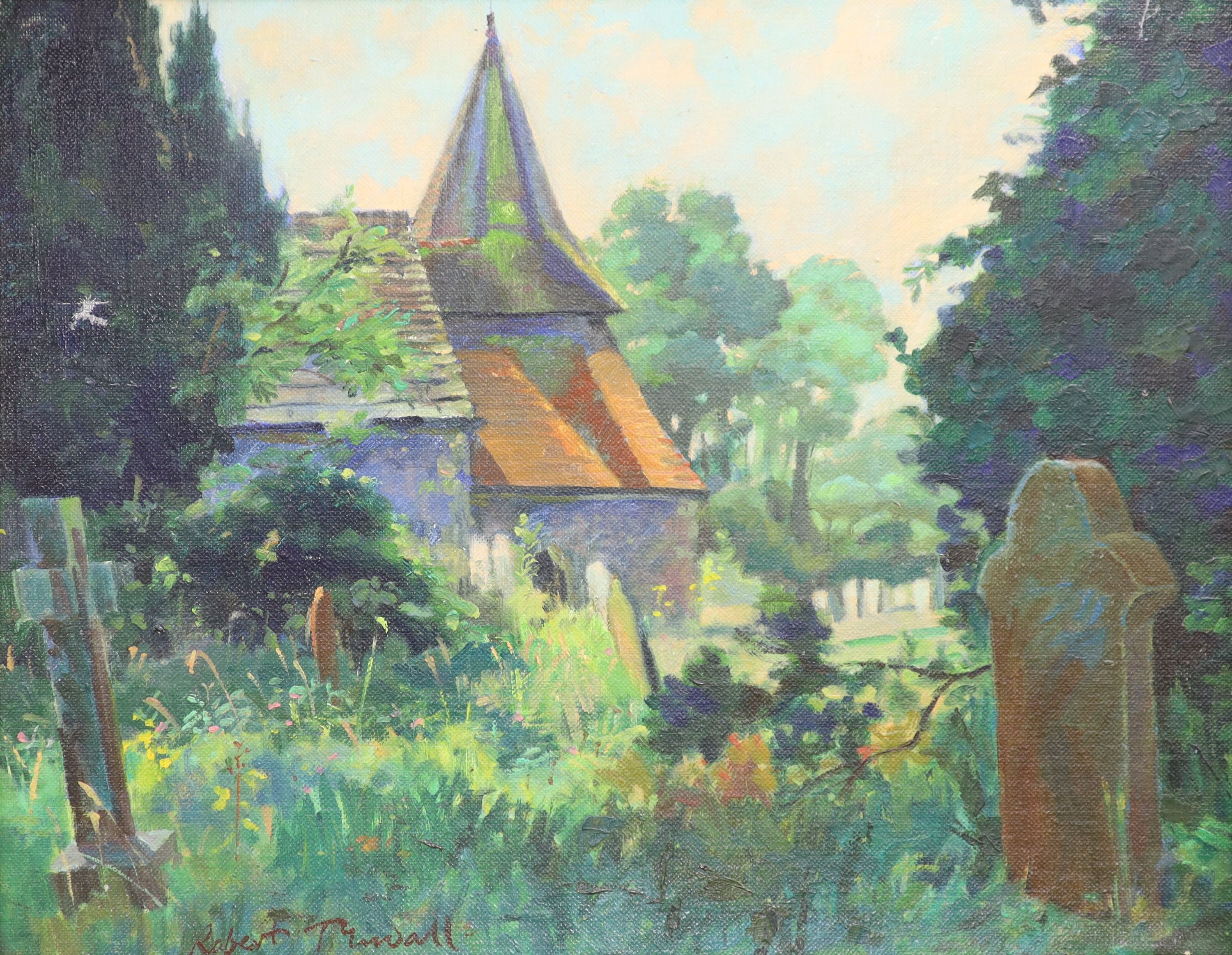 Robert Tyndall, oil on board, Parish Church of St James, Ashurst, Sussex, signed, 40 x 50cm